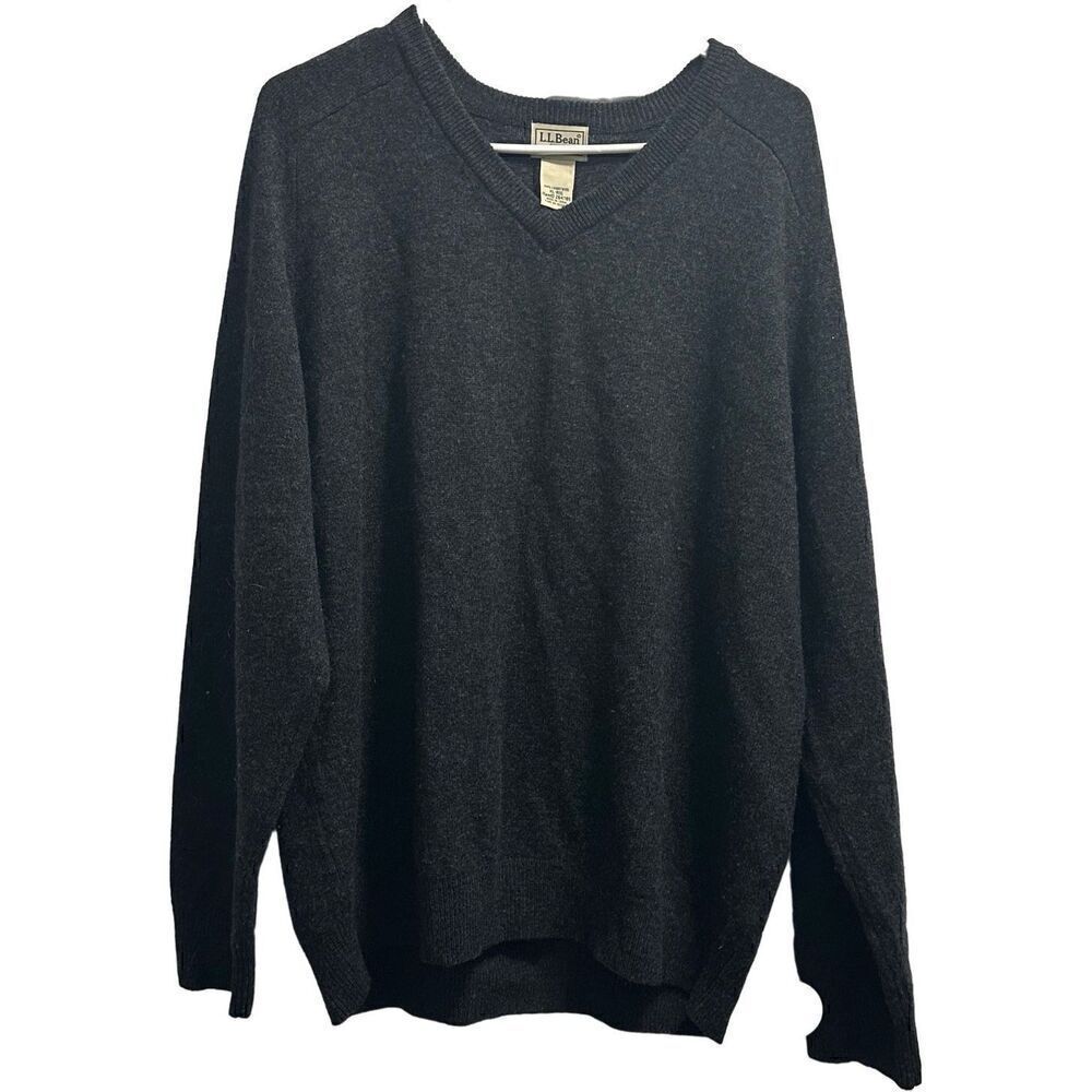 Men's Grey L.L. Bean 100% Lamb's Wool V-Neck pullover Sweater Size XL